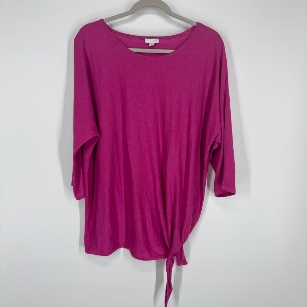 J.JILL Women's 3/4 Sleeve Circle Neck Linen Blend Top Large L Tall Fuchsia